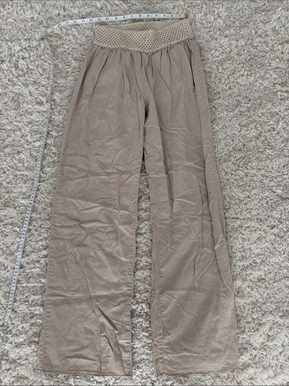 Angel Kiss Women's Wide-Leg Joggers in Taupe with Crochet Waistband